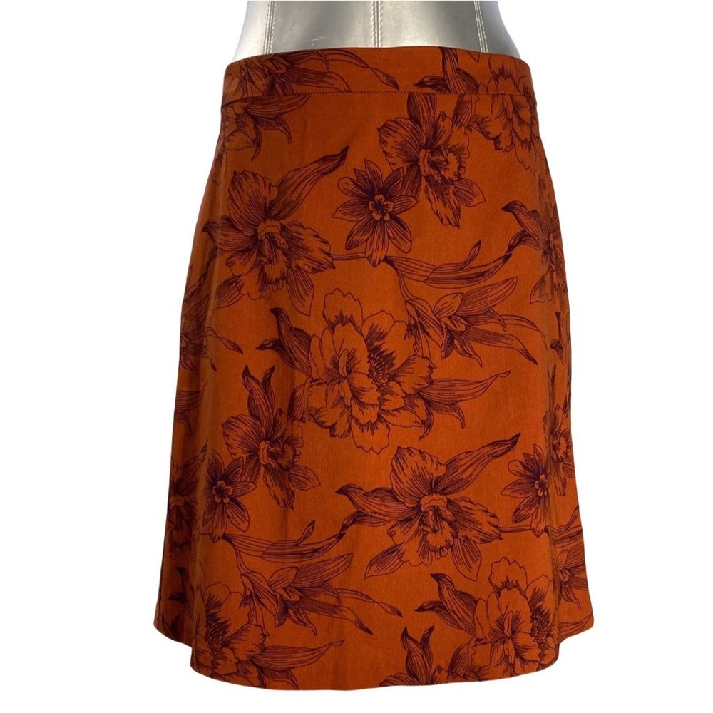Margaret M M Skirt Burnt Orange Plum Flowers Stretch Pull On Floral Casual Chic